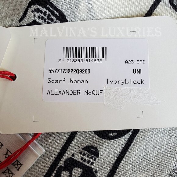 ALEXANDER MCQUEEN SCARF ICONIC SKULL PRINT IVORY WOOL FRINGE UNISEX - Picture 13 of 13